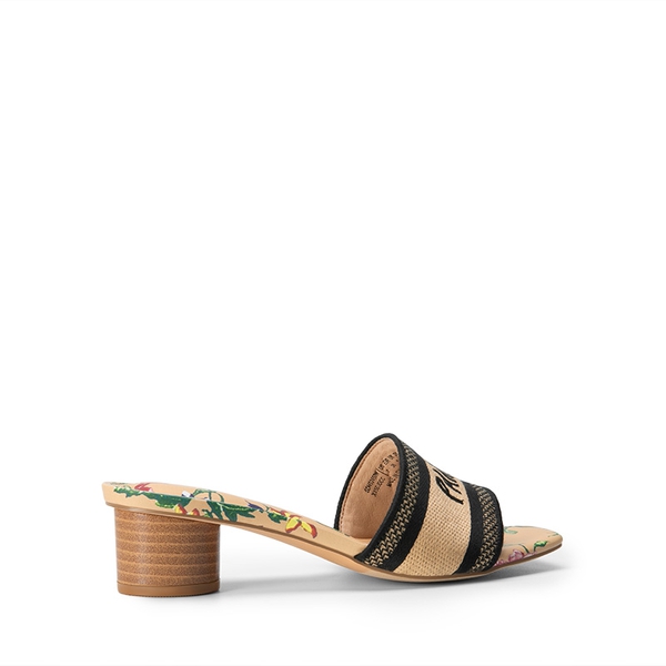 Jacquard Cylindrical Heel Slide Sandals - BLACK TAN - 4